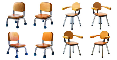 Diverse Collection of Children's Chairs for Classroom and Play Areas, Isolated on Transparent, white background