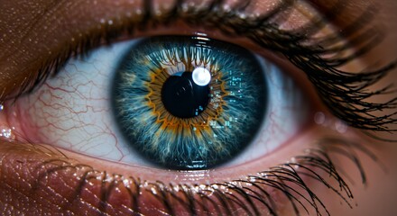 Cybernetic eye with digital overlay and reflection