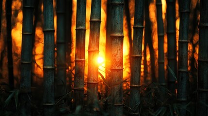 Golden light through bamboo forest
