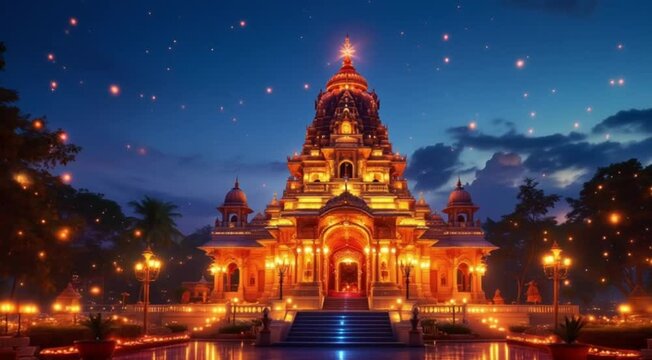 Majestic temple night lightscape diwali festival