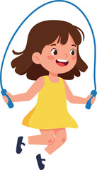 Obraz premium Girl Jumping Rope Playing Outdoors Happy Childhood Activity Vector Illustration 