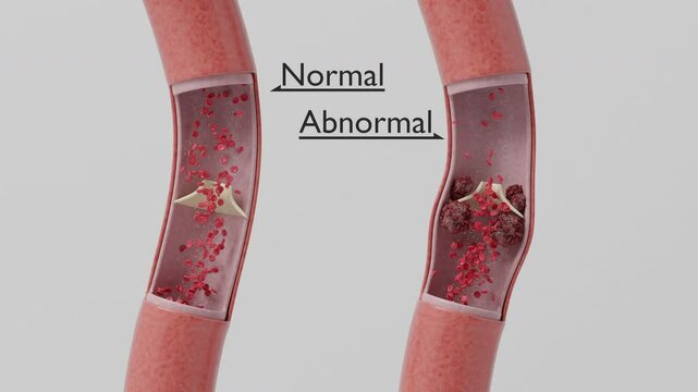 Normal and abnormal blood flow in leg veins with valve dysfunction and clot