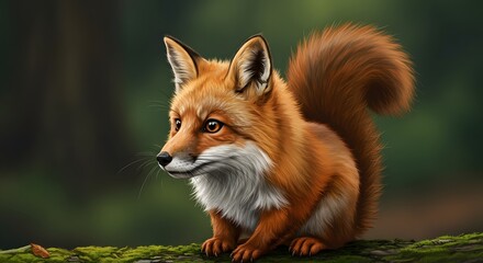 Obraz premium Fox on Mossy Branch