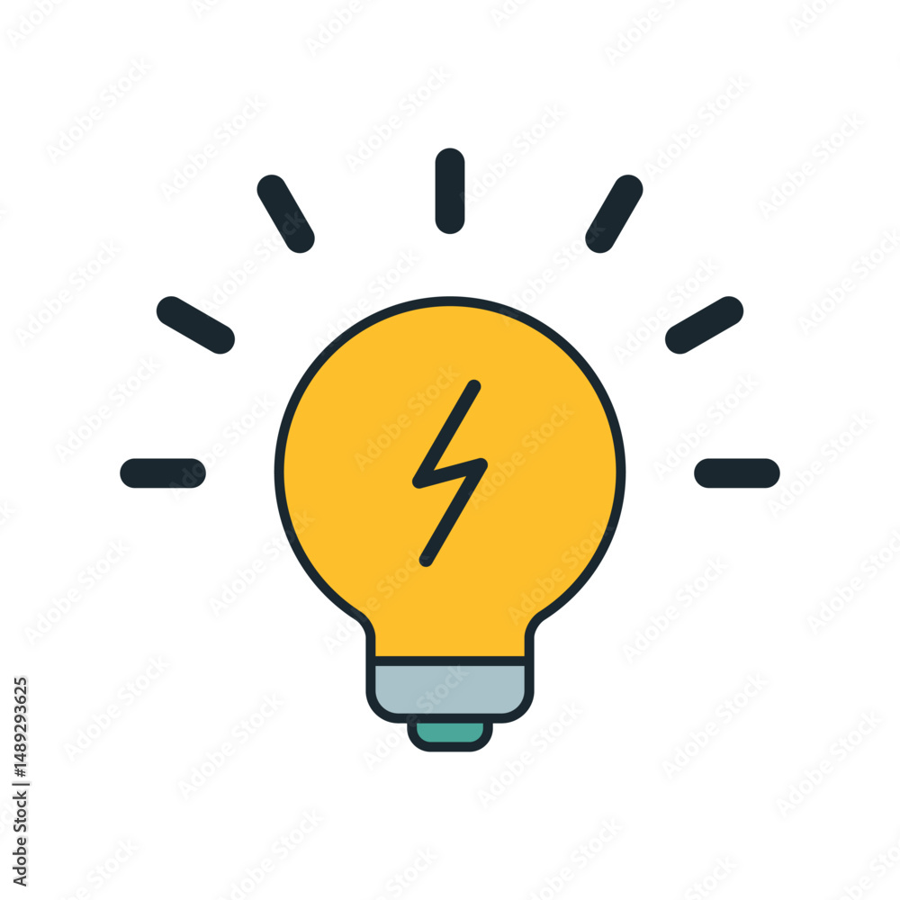 Poster flat design electric lamp symbol with spark lines and modern color palette