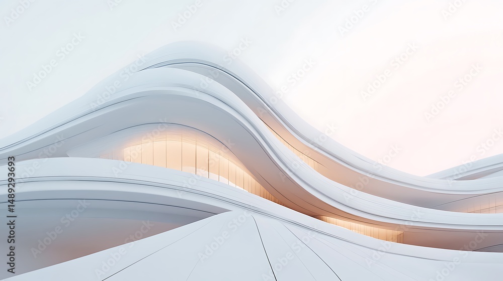 Poster abstract white curving architectural design with windows and minimalist appearance