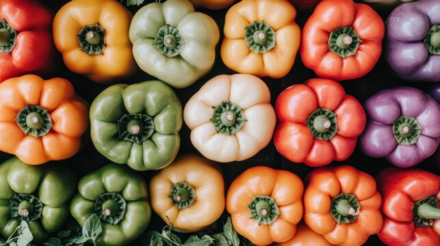 Colorful assortment of bell peppers overhead view vibrant vegetable textures