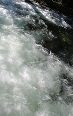 Icy cold water flowing over rocks in the forest