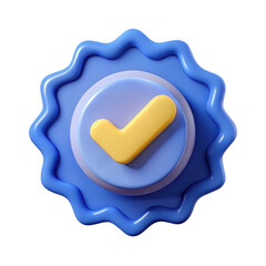 3D Blue and Gold Verified Badge with Check Mark Icon Symbolizing Approval or Certification isolated on transparent white background, clipping path