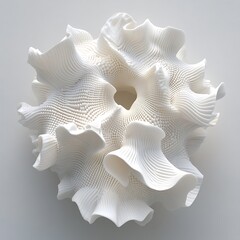 Abstract white textured circular shape with hole and wavy layered design element