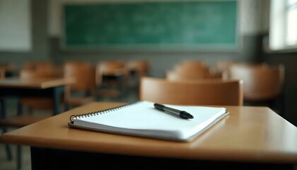 Naklejka premium A desk adorned with a pen and notebook, highlighting essential school supplies for educational activities