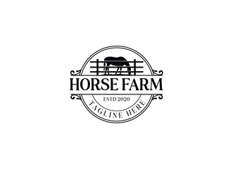 Horse silhouette countryside western country farm ranch logo design. Horse farm logo design