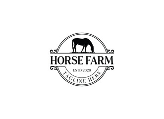 Horse silhouette countryside western country farm ranch logo design. Horse farm logo design