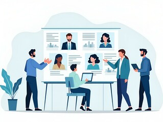 Employers choosing candidates for job interview. HR professionals analyzing applicant or employee profiles. Vector illustration for recruit agency, career, business, employment concept