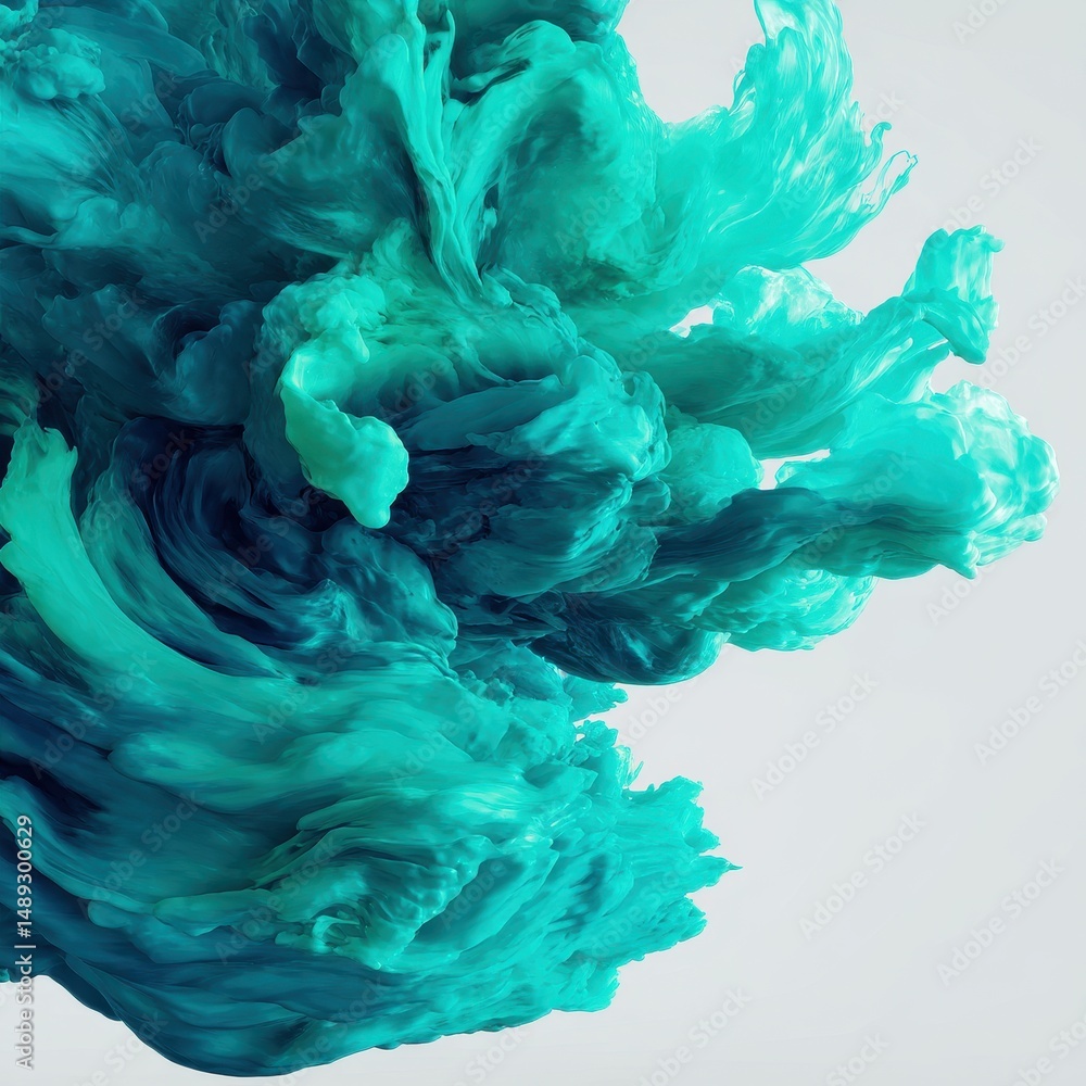 Poster colorful swirling liquid abstract art in teal and aqua shades, elegant flowing patterns create a bea