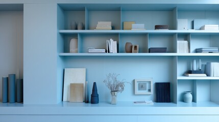 Stylish Minimalist Blue Shelves Design for Zoom Virtual Backgrounds