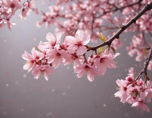 Pink cherry blossom petals swirling in gentle breeze ,  gradient,  soft