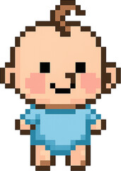 Obraz premium Pixel Baby Boy Character in Blue Clothes