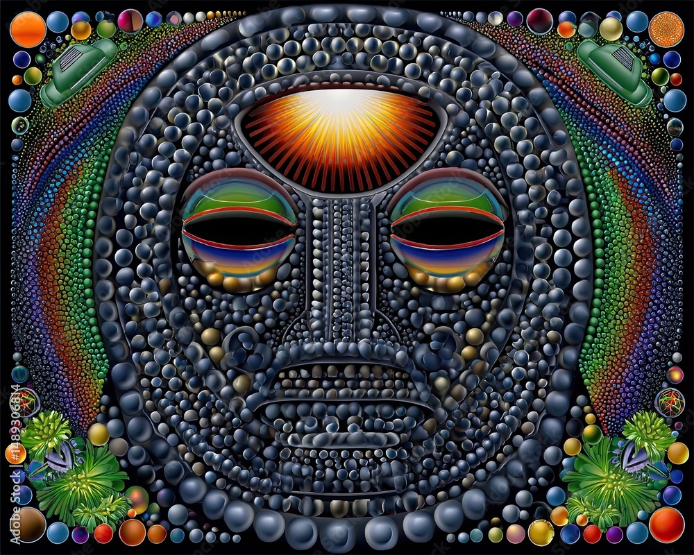 Poster abstract cosmic portrait with colorful patterns and unique design