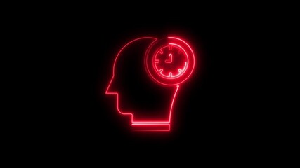 Illuminated neon clock inside human head concept illustrating time management thinking - Powered by Adobe
