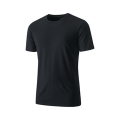 Black Blank T-shirt Mockup Isolated On Transparent Background. Round Neck Short Sleeve Blank T-shirt.