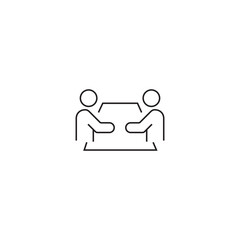 single outline icon negotiation related to communication. with people element. linear icon collection. editable stroke. vector illustration.