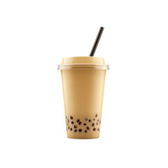 Refreshing Boba Tea in Disposable Cup with Straw
