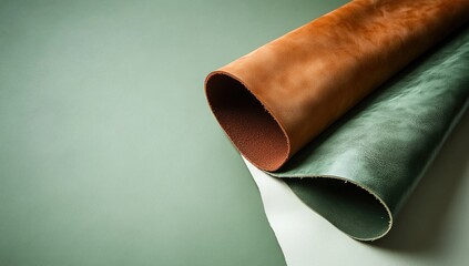 Rolled Leather Samples with Green Background.