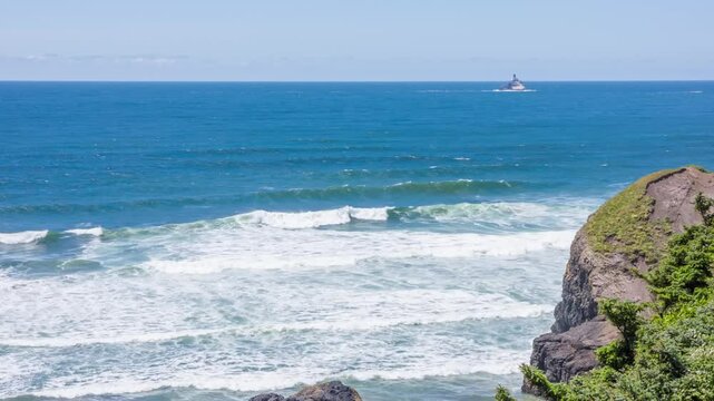 Footage captures the Oregon Coast from Oswald West State Park, showcasing its dramatic cliffs, wave-battered rocks, and thick green forest landscape.