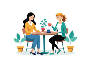 Two women enjoying coffee together at a small table in a cafe
