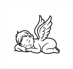Baby Loss Memorial .Sleeping Baby Angel .Vector Art