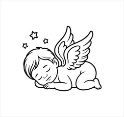 Baby Loss Memorial .Sleeping Baby Angel .Vector Art