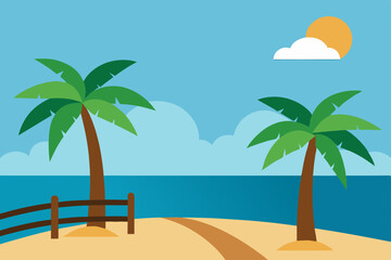 Fototapeta premium island-shore-with-lush-palms--smooth-sand--wooden-.svg