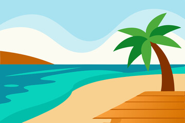 Obraz premium sandy-coastline-with-waves--palm-tree-reflection--.svg
