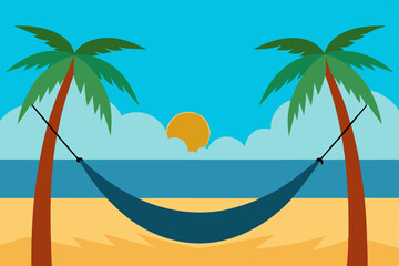 Obraz premium hammock-view-between-two-palms--ocean-breeze--beac.svg