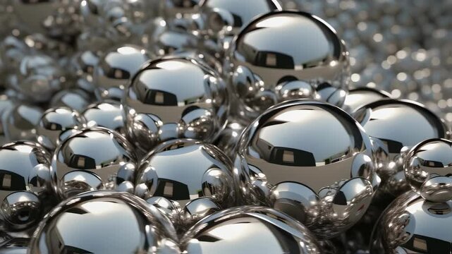 Reflective Metal Spheres Clustered in Abstract Metallic Composition, Shiny Chrome Balls with High-Gloss Surface, Artistic Arrangement of Polished Steel Spheres