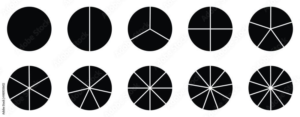 Poster pie chart infographic set. circle diagram collection with sections or parts. segmented circle icons 
