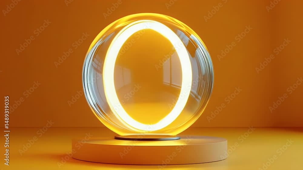 Poster a glowing yellow ring on an orange background is floating in the air, creating a circular podium wit