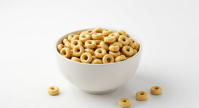 Bowl of cereal isolated on white background. American food