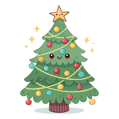 Fototapeta premium Cartoon Face Christmas Tree Vector