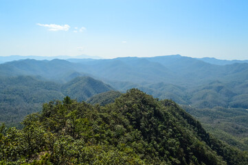 Distant Mountains and Forest with Trees and Sky in Northern Thailand.