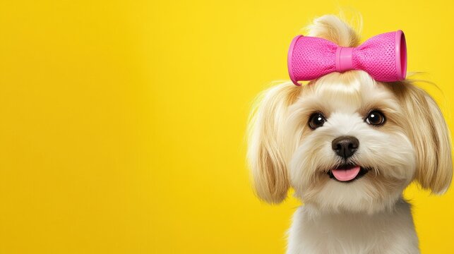 Cute dog with pink bow