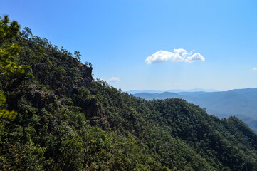 Distant Mountains and Forest with Trees and Sky in Northern Thailand.