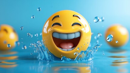 Joyful emoticon splashing in water