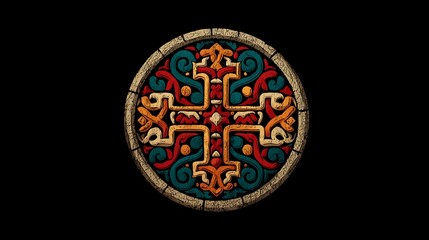 Ornate circular design with a cross