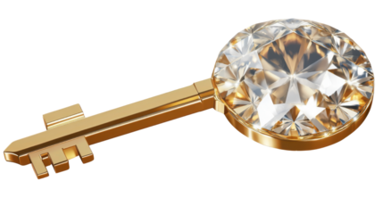 gold key rounded head with smooth finish on white background