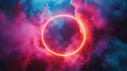 Obraz premium Neon ring through vibrant clouds