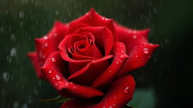 Most Beautiful Red Rose Closeup With Water Drops 4K Nature Bokeh Background