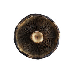 Close-up of a Single Brown Mushroom Cap, Isolated on Black Background