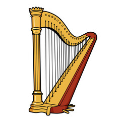 Golden harp illustration with intricate design for music concept  