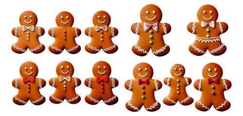 Cheerful Gingerbread Cookies in Festive Holiday Attire and Colors, Isolated on Transparent, white background